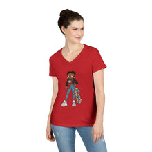 Load image into Gallery viewer, Betty Boop V-Neck T-Shirt, Street Style Womens Shirt, Christmas Gift For Her, Streetwear Clothing, Betty Boop Design Christmas Shirt,
