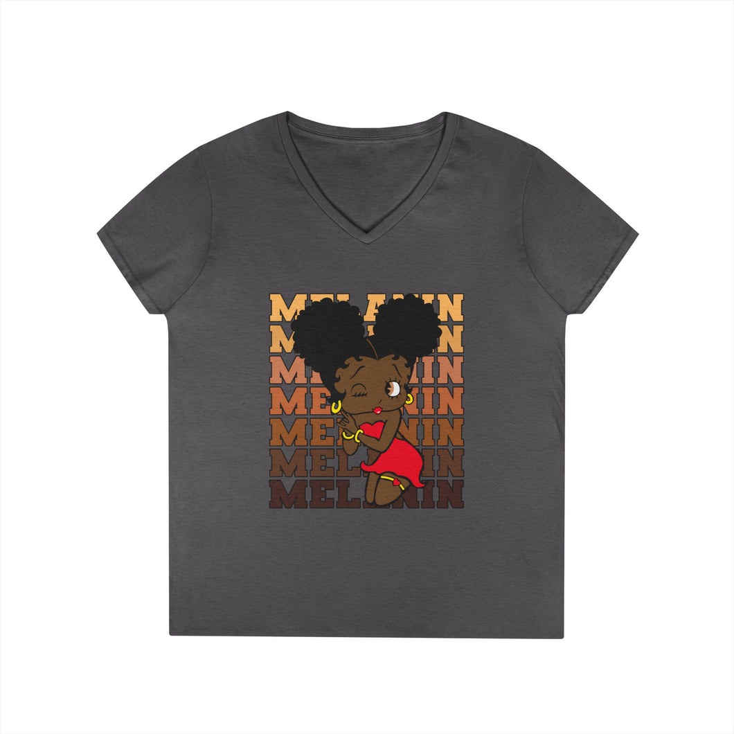 Melanin Shirt, Black Betty Boop Shirt, Cute Black Girl Art Vneck Shirt, Betty Boop Design Vneck T-shirt, Birthday Gift For Her, Casual Top