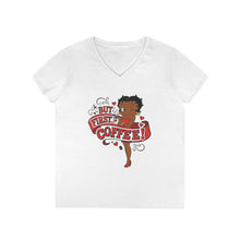Load image into Gallery viewer, But First Coffee Shirt, Betty Boop Shirt, Coffee Lover Shirt, Betty Boop Design Womens Vneck, Cute Christmas Shirt Gift For Holiday Season
