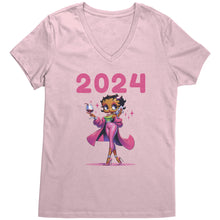 Load image into Gallery viewer, Betty Boop 2024 Pink with Wine and Phone V-Neck T-Shirt
