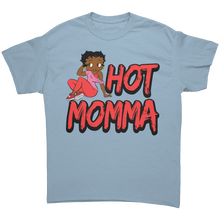 Load image into Gallery viewer, Betty_Boop_Mom_Shirt_Hot_Mama_Graphic_T_Light_Blue_Front_Mockup.png
