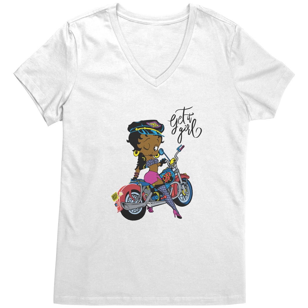 Betty Boop Motocycle | Betty Boop Black | Betty Boop Merchandise - District Womens V-Neck