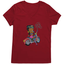 Load image into Gallery viewer, Betty Boop Motocycle | Betty Boop Black | Betty Boop Merchandise - District Womens V-Neck
