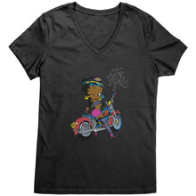 Load image into Gallery viewer, Betty Boop Motocycle | Betty Boop Black | Betty Boop Merchandise - District Womens V-Neck

