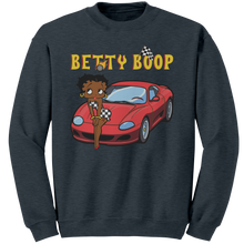 Load image into Gallery viewer, Betty_Boop_Sweatshirt_Drag_Racing_Shirt_Dark_Heather_Mockup.png
