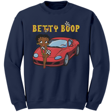Load image into Gallery viewer, Betty_Boop_Sweatshirt_Drag_Racing_Shirt_Navy_Mockup.png
