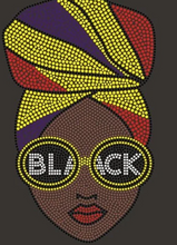 Load image into Gallery viewer, Black Head Wrap Rhinestone V-Neck T-Shirt
