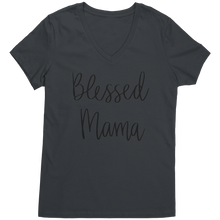 Load image into Gallery viewer, Blessed_Mom_Vneck_Mom_Shirt_Mom_Tshirt_Charcoal_Mockup.png
