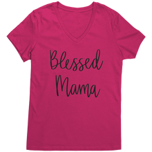 Load image into Gallery viewer, Blessed_Mom_Vneck_Mom_Shirt_Mom_Tshirt_Dark_Fuchsia_Mockup.png
