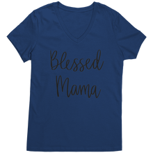 Load image into Gallery viewer, Blessed_Mom_Vneck_Mom_Shirt_Mom_Tshirt_Deep_Royal_Mockup.png
