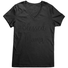Load image into Gallery viewer, Blessed_Mom_Vneck_Mom_Shirt_Mom_Tshirt_Jet_Black_Mockup.png
