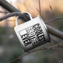 Load image into Gallery viewer, Coolest_Brother_Ever_Enamel_Mug_Camping_CampingMugLifestyleHanginBranch_Mockup.png_15739546
