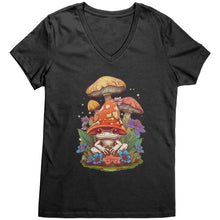 Load image into Gallery viewer, Cottagecore Vneck Shirt, Mushroom Cottagecore Womens Vneck, Goblincore Shirt, Cottagecore Shirt, Mushroom Shirt Womens Clothing Gift For Her
