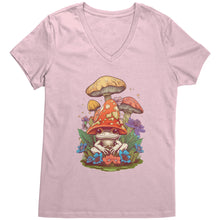 Load image into Gallery viewer, Cottagecore Vneck Shirt, Mushroom Cottagecore Womens Vneck, Goblincore Shirt, Cottagecore Shirt, Mushroom Shirt Womens Clothing Gift For Her
