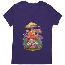 Load image into Gallery viewer, Cottagecore Vneck Shirt, Mushroom Cottagecore Womens Vneck, Goblincore Shirt, Cottagecore Shirt, Mushroom Shirt Womens Clothing Gift For Her

