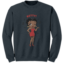 Load image into Gallery viewer, Cute_Betty_Boop_Sweatshirt_Cartoon_Char_Dark_Heather_Mockup.png
