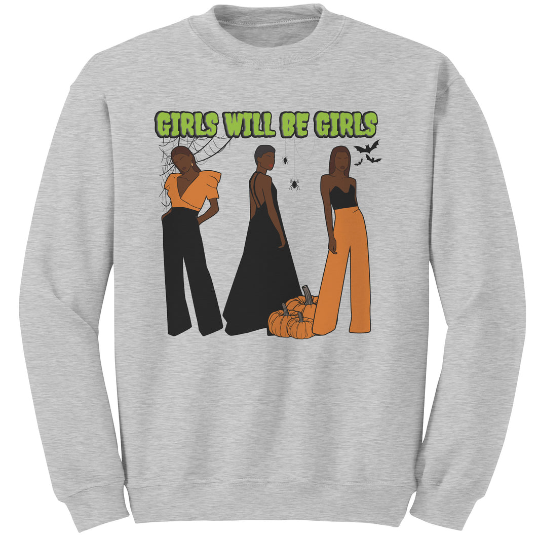 Girls Will Be Girls Sweatshirt, Fashion Black Girl Halloween Sweatshirt, Vintage Halloween Women Sweatshirt, Spooky Season, Halloween Gift