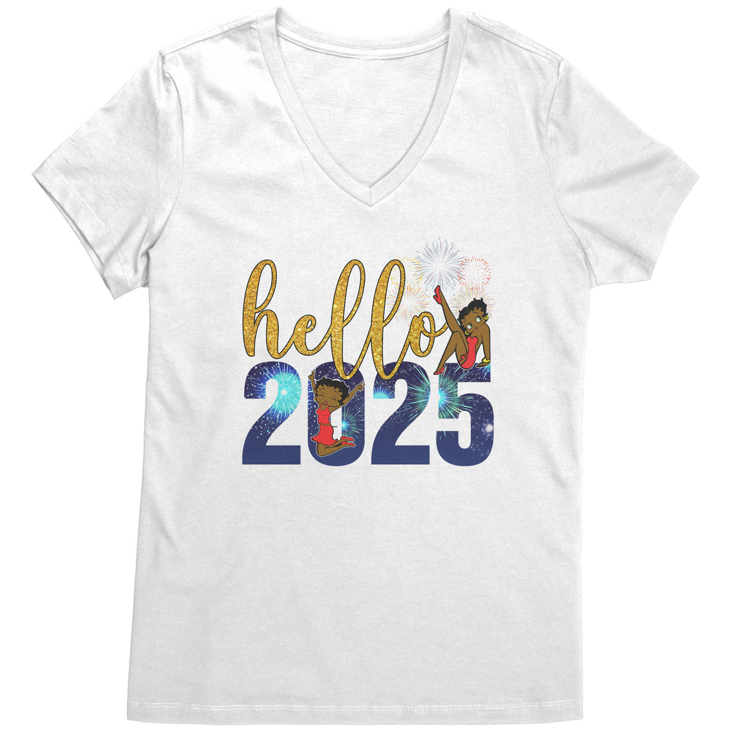 Happy New Year Shirt, Hello 2025 Shirt, Betty Boop Vneck, Betty Boop Shirt Happy New Year 2025 Tshirt Christmas Shirt Christmas Gift For Her