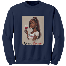 Load image into Gallery viewer, I_Am_Loved_Sweatshirt_Valentines_Womens_Navy_Mockup.png
