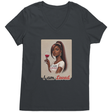 Load image into Gallery viewer, I_Am_Loved_Vneck_I_Am_Loved_Shirt_Wome_Charcoal_Mockup.png
