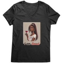 Load image into Gallery viewer, I_Am_Loved_Vneck_I_Am_Loved_Shirt_Wome_Jet_Black_Mockup.png
