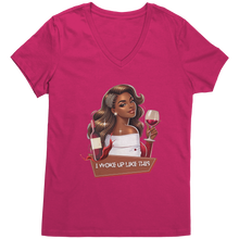 Load image into Gallery viewer, I_Woke_Up_Like_This_Vneck_Shirt_Woke_Up_Dark_Fuchsia_Mockup.png

