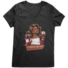 Load image into Gallery viewer, I_Woke_Up_Like_This_Vneck_Shirt_Woke_Up_Jet_Black_Mockup.png
