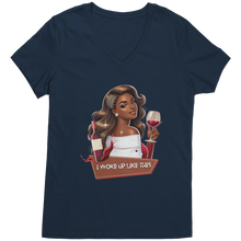 Load image into Gallery viewer, I_Woke_Up_Like_This_Vneck_Shirt_Woke_Up_New_Navy_Mockup.png
