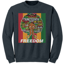 Load image into Gallery viewer, Juneteenth_Sweatshirt_Freedom_Sweatshir_Dark_Heather_Mockup.png
