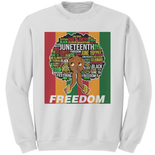Load image into Gallery viewer, Juneteenth_Sweatshirt_Freedom_Sweatshir_White_Mockup.png
