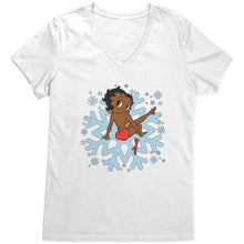 Load image into Gallery viewer, Snowflakes Shirt, Snowflake Christmas T-Shirt For Women, Betty Boop Vneck, Snowflakes Vneck Shirt, Christmas Shirt, Christmas Gift For Her
