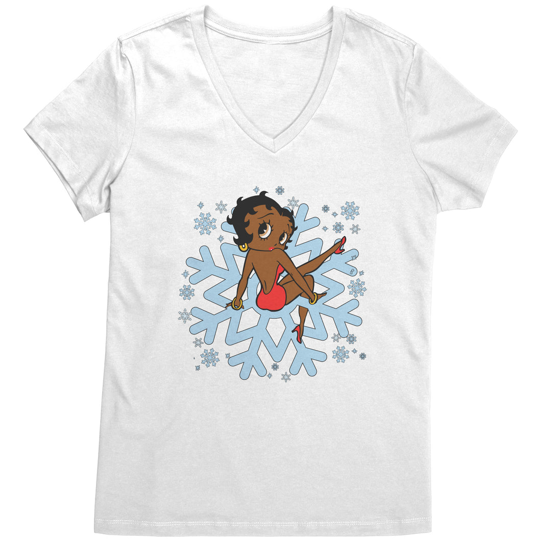 Snowflakes Shirt, Snowflake Christmas T-Shirt For Women, Betty Boop Vneck, Snowflakes Vneck Shirt, Christmas Shirt, Christmas Gift For Her