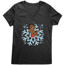 Load image into Gallery viewer, Snowflakes Shirt, Snowflake Christmas T-Shirt For Women, Betty Boop Vneck, Snowflakes Vneck Shirt, Christmas Shirt, Christmas Gift For Her

