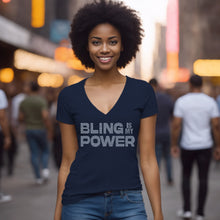 Load image into Gallery viewer, Bling Is My Power Vneck, Rhinestone Vneck, Rhinestones Tshirt, Bling Shirt, Womens Clothing, Inspirational Shirt, Bling Tshirts Gift For Her
