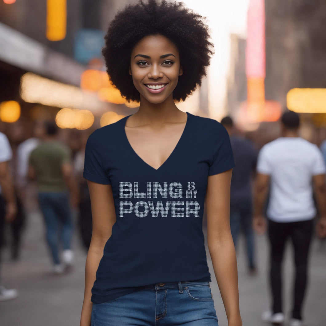 Bling Is My Power Vneck, Rhinestone Vneck, Rhinestones Tshirt, Bling Shirt, Womens Clothing, Inspirational Shirt, Bling Tshirts Gift For Her