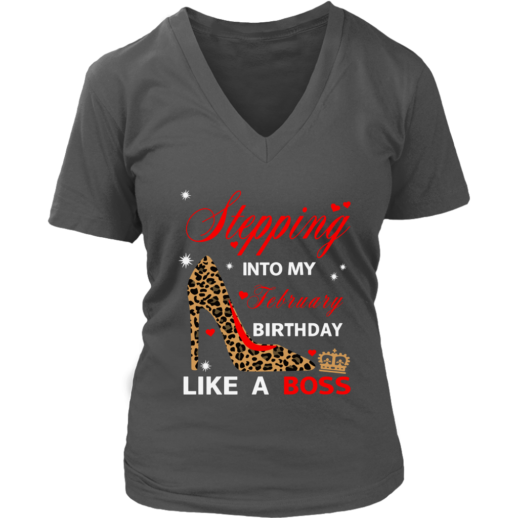 Stepping into My February Birthday Leopard Heel Like a Boss | V-Neck T-Shirt | February Birthday Gifts