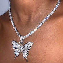 Load image into Gallery viewer, Butterfly Rhinestone Necklace | Silver Pendant Choker | Crystal Jewelry | Gifts for Her
