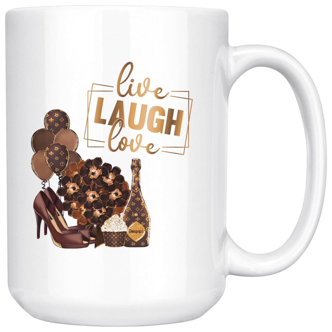 Live Laugh Love 15 oz. Mug | Coffee Mug | Hot or Tea Beverage | Boss Lady | Gold Motivation