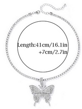 Load image into Gallery viewer, Butterfly Rhinestone Necklace | Silver Pendant Choker | Crystal Jewelry | Gifts for Her
