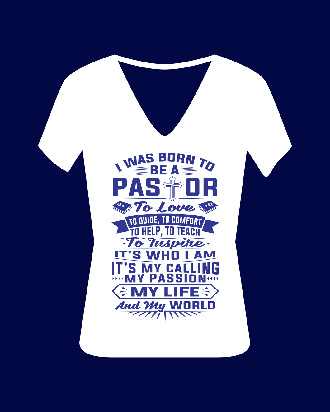 Born to Be A Pastor  PAPA V-Neck T-Shirt (Blue/White V-Neck Unisex)