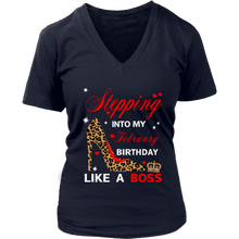 Load image into Gallery viewer, Stepping into My February Birthday Leopard Heel Like a Boss | V-Neck T-Shirt | February Birthday Gifts
