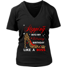 Load image into Gallery viewer, Stepping into My February Birthday Leopard Heel Like a Boss | V-Neck T-Shirt | February Birthday Gifts
