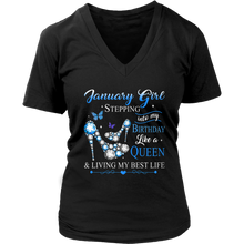 Load image into Gallery viewer, January Birthday Girl | Living My Best Life | Birthday V-Neck T-Shirt | Gifts for Her
