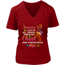 Load image into Gallery viewer, January Girl | I Can Do All Things Through Christ | Bithday V-Neck T-Shirt | Gifts for Her
