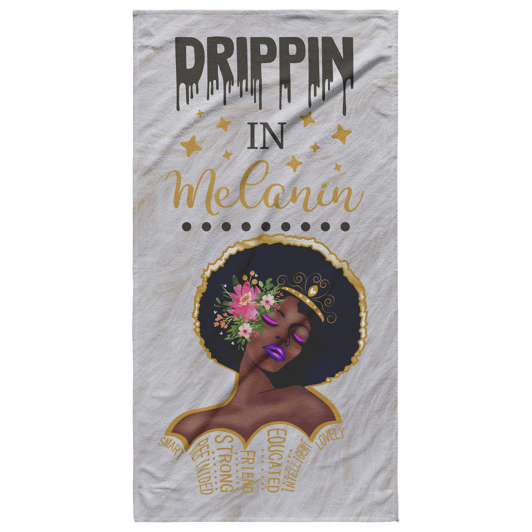 Drippin In Melanin Afro Girl Beach Towel | Salt Life | Summertime | Travel Gifts | Gifts for Her